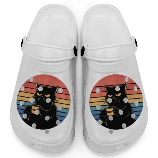 Grumpy Cat with Coffee Retro Style Clogs