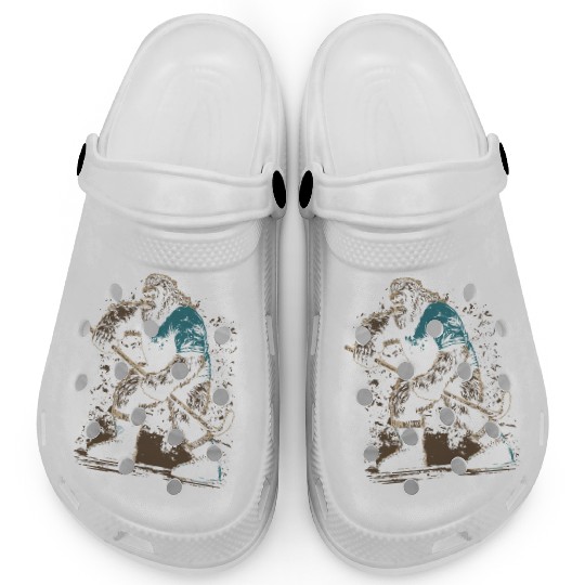 Bigfoot Playing Hockey Lover Funny Design Clogs