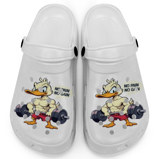 Buff Duck No Pain No Gain Gym Workout Cartoon Clogs