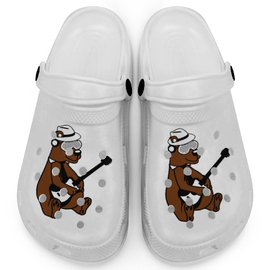 Cool Sitting Grizzly Brown Bear Playing Guitar Fun Clogs