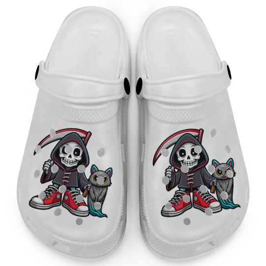 A colorful cartoon death skeleton Clogs