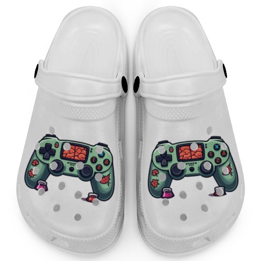 Zombie Brain-Themed Green Controller Clogs
