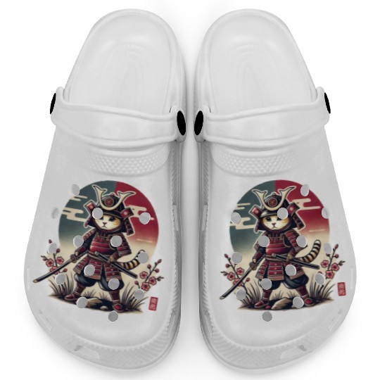 Samurai Cat: Vintage Ukiyo-e Warrior Art Clogs