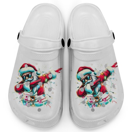 Dabbing Santa with Christmas Lights and Snowflakes Clogs