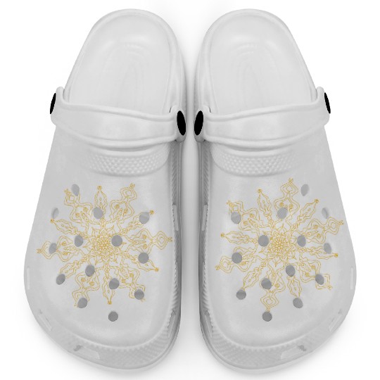 A mandala design that is harmoniously crafted and Clogs