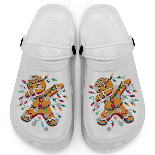 Dabbing Gingerbread Wrapped in Christmas Lights Clogs