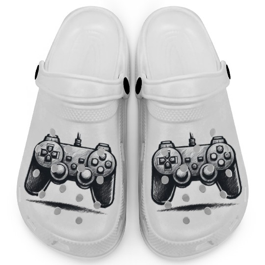 Gamer Controller Cartoon Charcoal Gaming Art Clogs