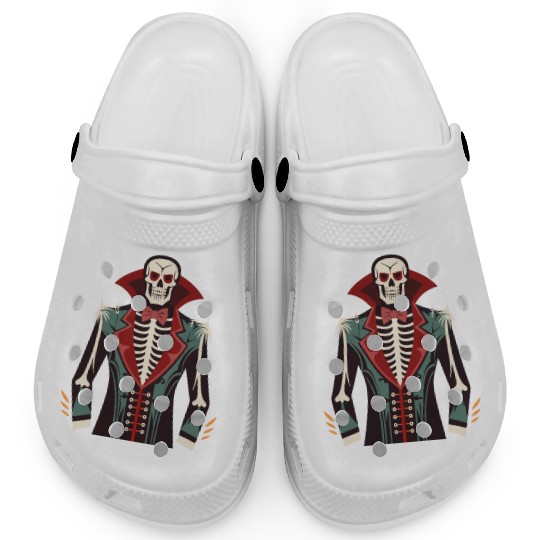 A skeleton ribcage, a vampire tuxedo print Costume Clogs