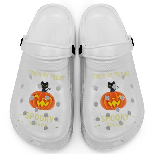 Spooky Season Trick or Treat Cat on Pumpkin Clogs