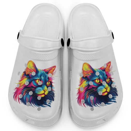 Cat Watercolor Colorful Maine Cat Clogs