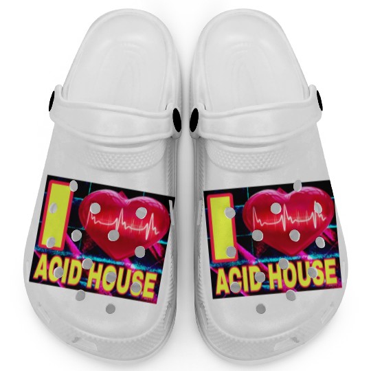 I LOVE ACID HOUSE YELLOW FONTS Clogs