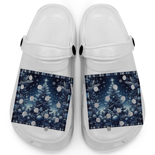 flannel blue and white christmas Clogs