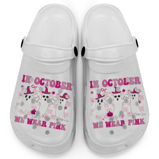 In October We Wear Pink Wizard Ghosts Halloween Clogs