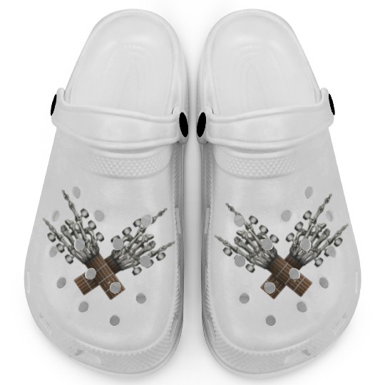 Rock On Guitar Rock & Roll Halloween Skeleton Hand Clogs