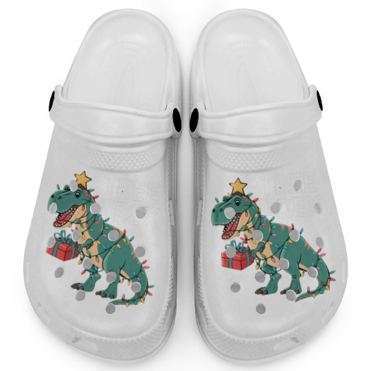 Dinosaur Christmas Tree Rex Pajamas Xmas Lights Clogs