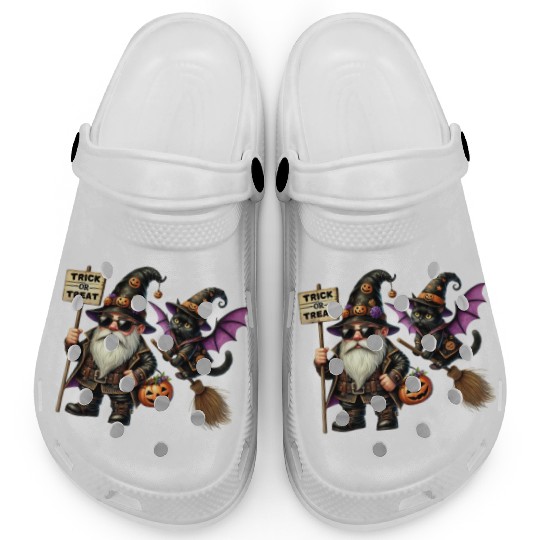 Halloween Trick or Treat Wizard Gnome and Cute Cat Clogs