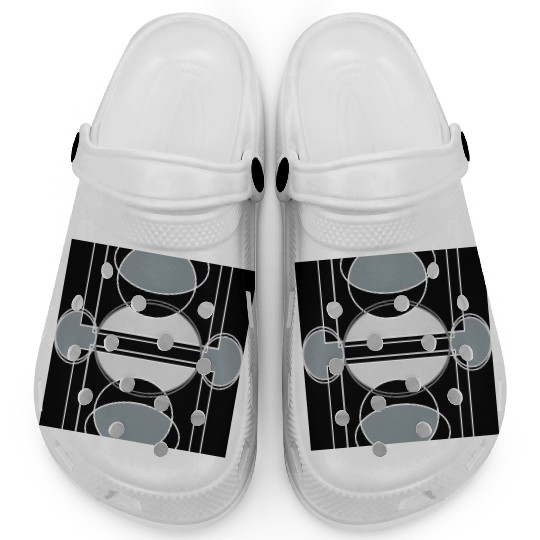 Black and grey geometric design Clogs