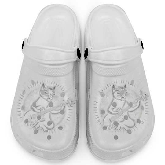 Rock Star Rock and Roll Cat Playing Guitar Clogs