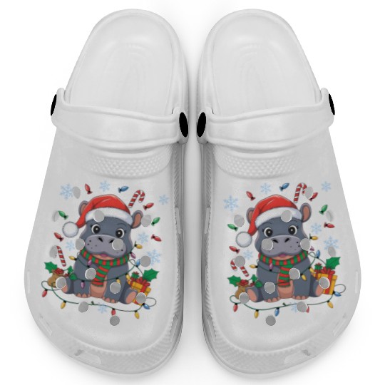 Cute Christmas Hippo - Holiday Lights and Gifts Clogs