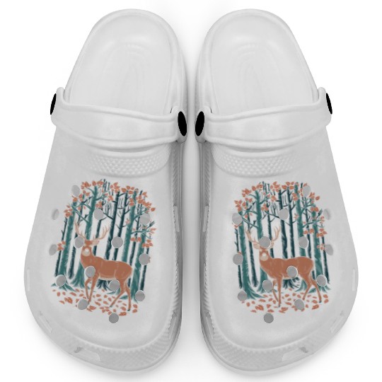 Cottagecore Deer and Autumn Forest Scene Clogs