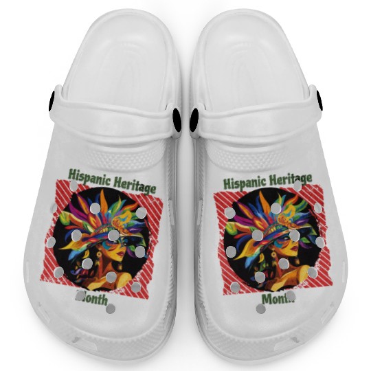 Elegant Hispanic Heritage Month Feathered Mask Clogs
