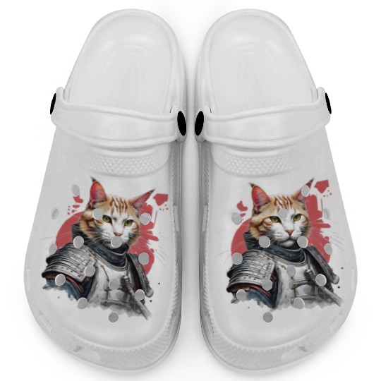 Samurai Cat in Armor Clogs