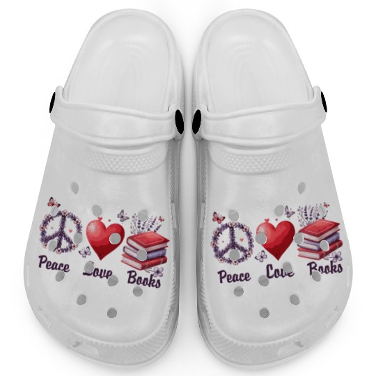 Peace, Love & Books Clogs