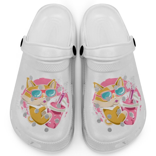 Kitten Kawaii Boba Milk Tea Drinking Cat Clogs