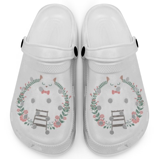 Cottagecore Cat with Floral Wreath Charm Clogs