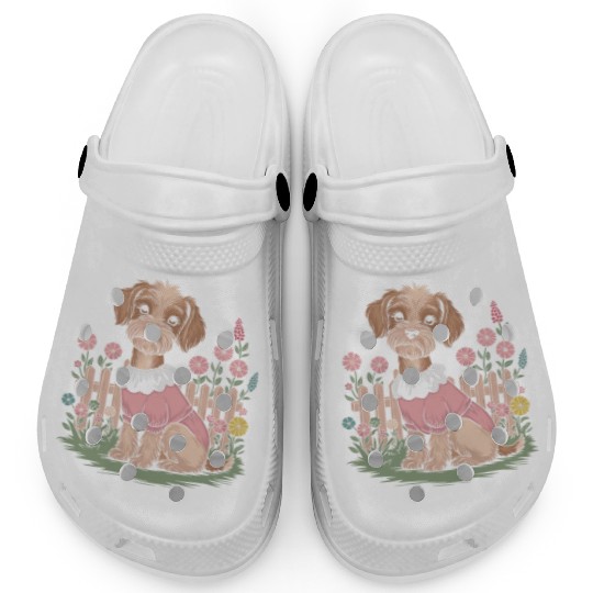 Cottagecore Cozy Dog in Floral Garden Clogs