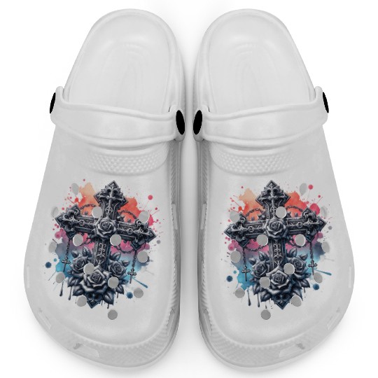 Gothic Collection - Crosses Roses Pastel B/ground Clogs