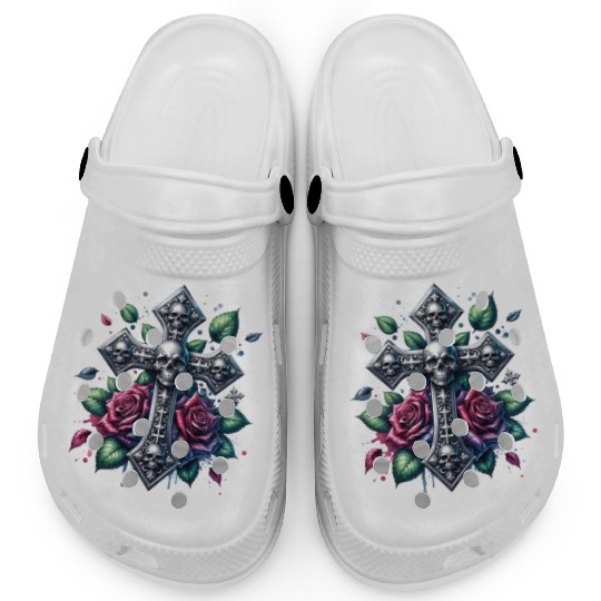 Gothic Collection - Cross, Skulls & Red Roses Clogs