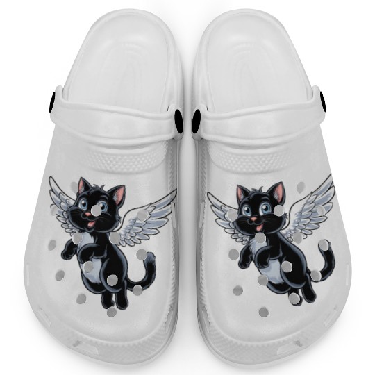 Black Cat with Angel Wings Clogs