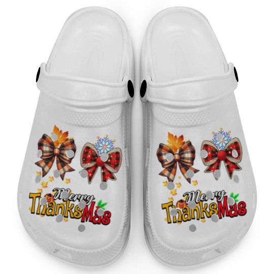 Merry Thanksmas plaid Coquette Bow Christmas Plaid Clogs