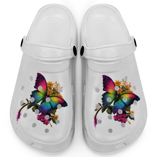rainbow butterfly on flower Clogs