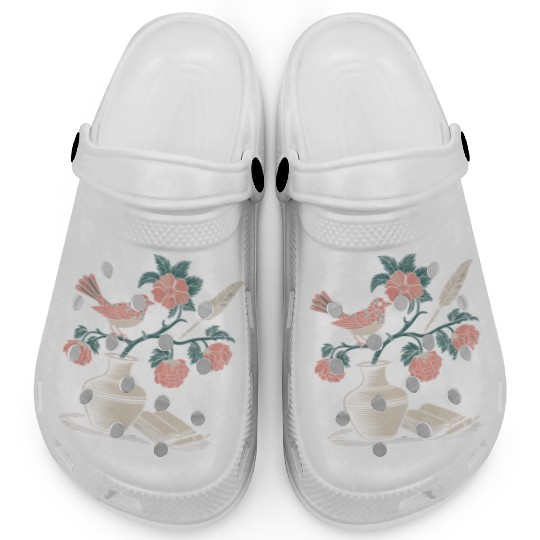 Cottagecore Bird and Floral Vase Art Clogs