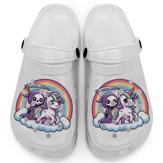 Cute Reaper And Unicorn Rainbow Clogs