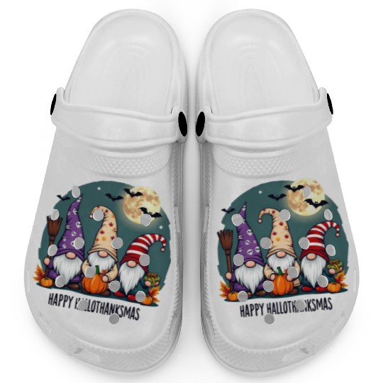 Happy Hallothanksmas Gnomes Celebration with Bats Clogs