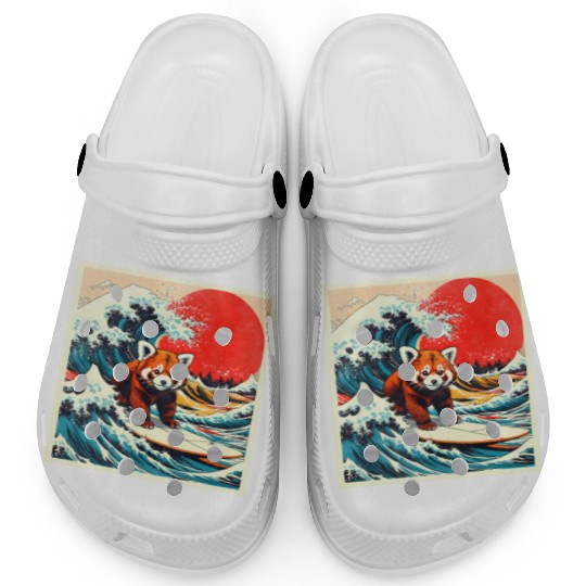 Red Panda surfing Japanese Funny Kawaii Red Panda Clogs