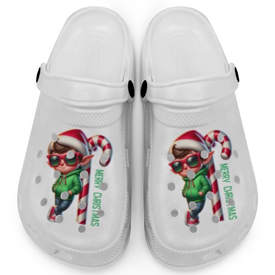 Merry Christmas Cool Elf with Candy Cane Vibes Clogs