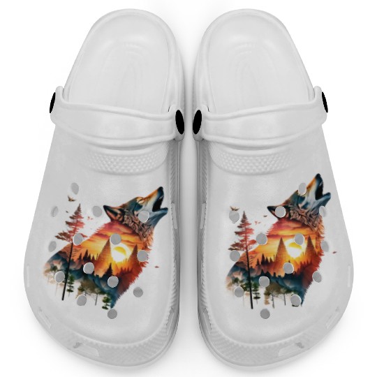 Vintage Wolf Moon Graphic Clogs – Retro 90s