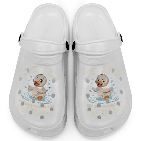 Just a Kid Who Loves Splashing with Ducklings Clogs