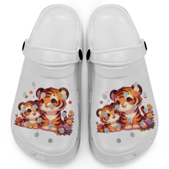 Adorable Tiger Cubs Surrounded By Flowers Clogs