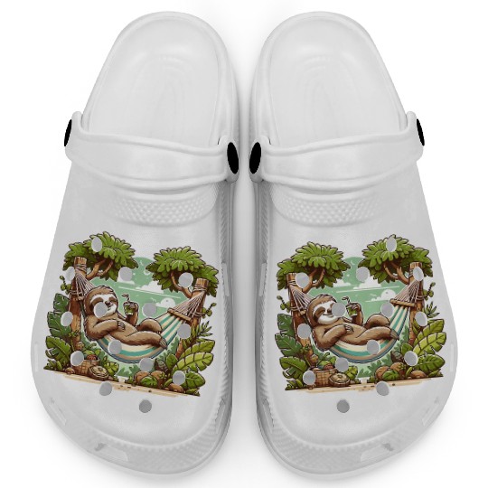 Relaxing Sloth In Hammock Under Palm Trees Clogs
