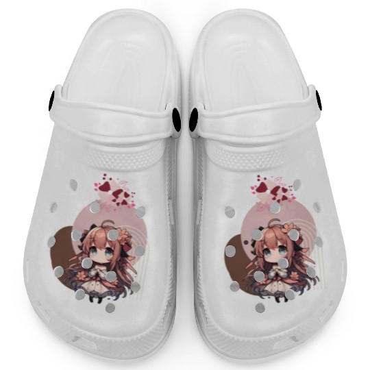 Chibi anime girl with flowers Clogs