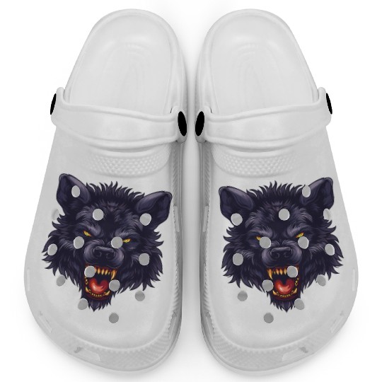 dark wolf face Clogs