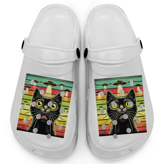 Fun Cat sunset Galaxy Cat Spaceship Alien Cat UFOs Clogs