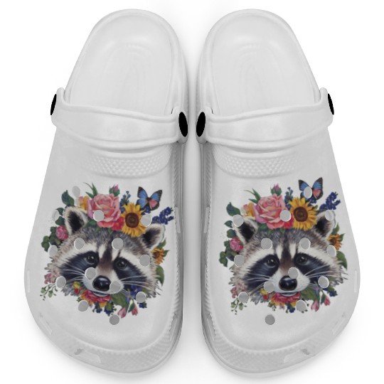 Floral Raccoon Face Raccoon Cottagecore Botanical Clogs