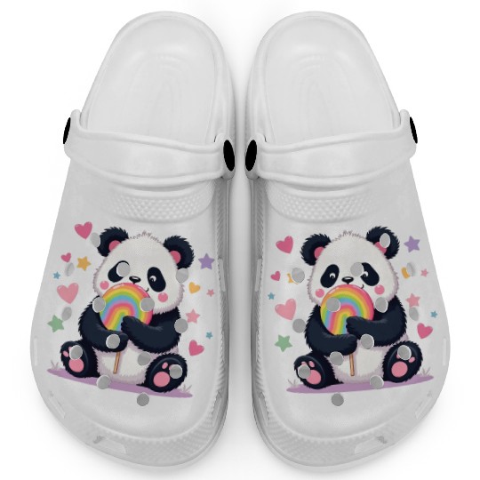 Chubby Panda with Rainbow Lollipop Clogs