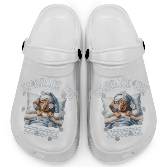 Embrace the ZZZZ cute sleeping Dachshund Clogs